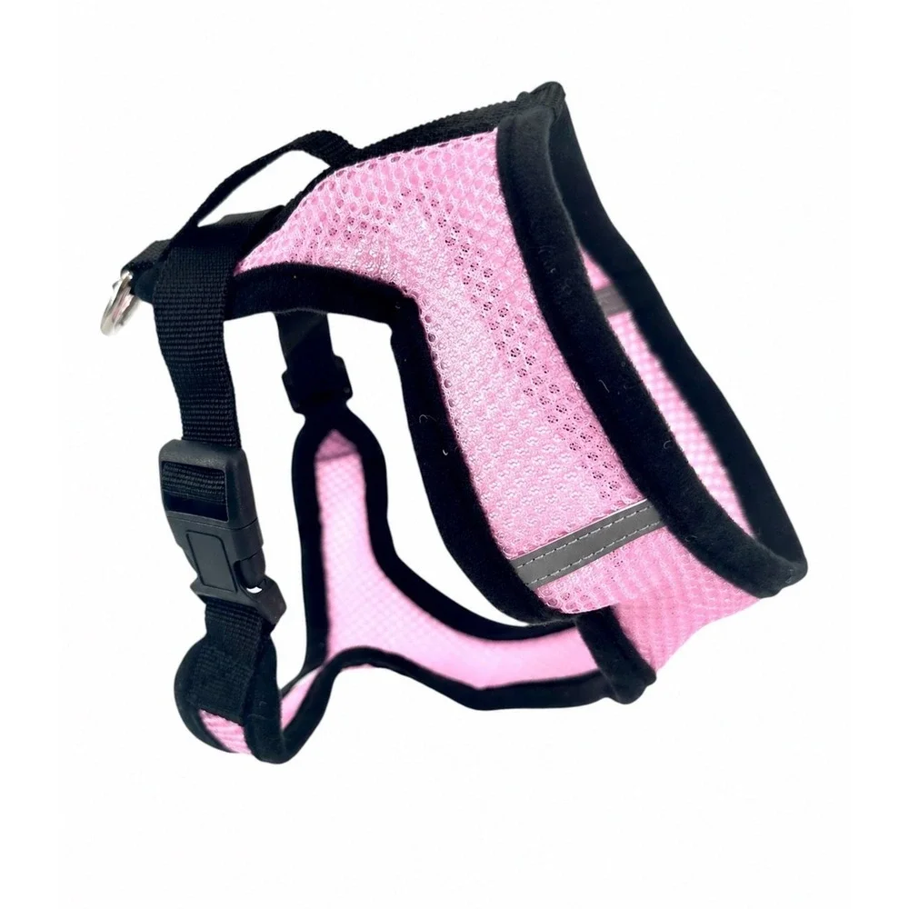 Dog Harness Leash Set For Small Medium Dogs Adjustable Pink Mesh Reflective NEW
